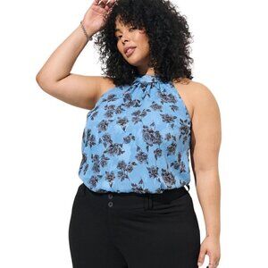 Torrid NWT Clip Chiffon Mock Neck Halter Romantic Rose 2X Sleeveless Floral Blue